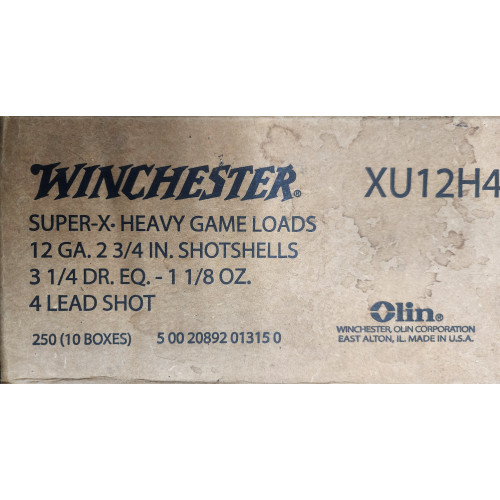 Winchester Super-X Heavy Game Load 12ga 2 3/4" 1 1/8oz 4 shot lead #XU12H4 Winchester Super-X Heavy Game Load 12ga 2 3/4" 1 1/8oz 4 shot lead #XU12H4