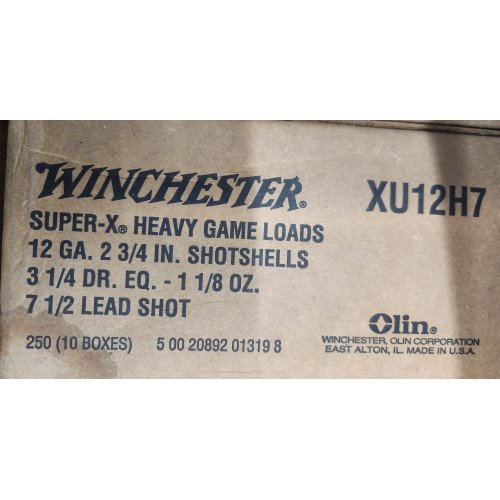 Winchester Super-X Heavy Game Load 12ga 2 3/4" 1 1/8oz 7 1/2 shot lead #XU12H7 Winchester Super-X Heavy Game Load 12ga 2 3/4" 1 1/8oz 7 1/2 shot lead #XU12H7